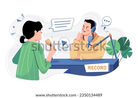 Man And Woman Recording A Podcast Conversation