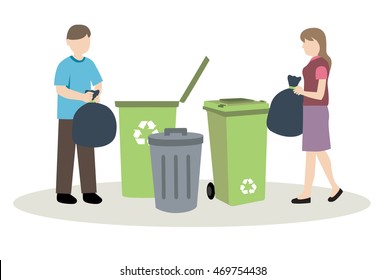 man and woman recycle their garbage