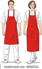 The man and the woman in red aprons