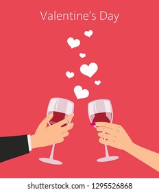 Man and woman with red wine glasses. Valentine's day concept. Vector illustration.