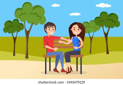 Man and woman in relationship on date in alley. People walking in park and having rest together