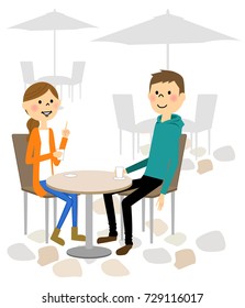 Man and woman to relax at the cafe