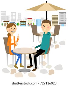 Man and woman to relax at the cafe