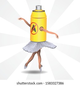 Man woman in repellent spray cans costume dancing on isolated background. Vector image esp 10