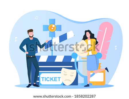 Man and woman representing dramatic arts. Abstract concept of promoting drama art to make it more popular. Flat cartoon vector illustration