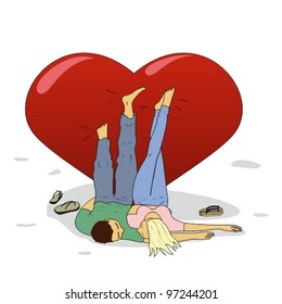 man and woman resting near a big heart