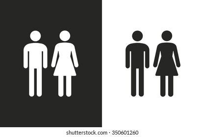  Cuarto de baño de hombre y mujer - iconos blancos y negros. Ilustración del vector