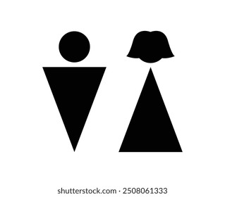 Hombre y mujer icono de baño aislado sobre fondo blanco. Silueta de símbolo masculino y femenino. Icono de inodoro WC estilo plano de moda. Letrero de inodoro, pictograma. Blanco y negro. Ilustración vectorial