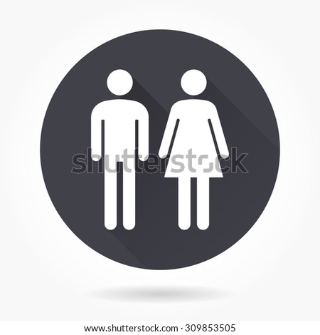  Man and Woman restroom icon with long shadow, flat design. Vector illustration.