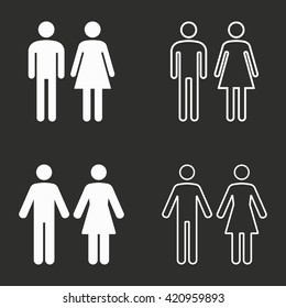 Man and Woman restroom   vector icon. White illustration isolated on black background for graphic and web design.