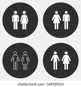 Man and Woman restroom vector icons set. White illustration isolated for graphic and web design.