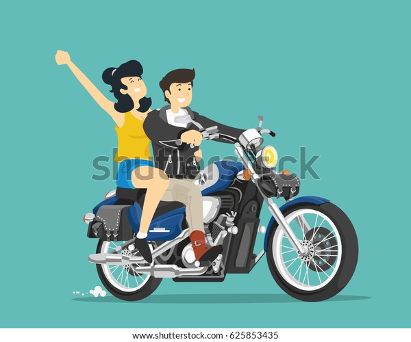 男女はバイクに乗る ベクターイラスト のベクター画像素材