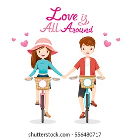 Man And Woman Riding Bicycle, Clasping Hands, Love Is All Around, Valentine's Day, Love, Relationship, Sweetheart, Engagement, Wedding