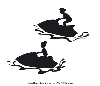 man and woman riding jet ski silhouettes 