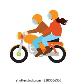 man and woman riding motorbike, vector illustration 
