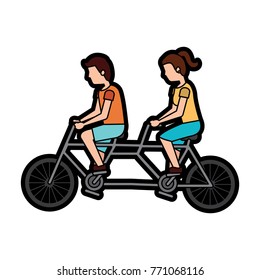 man and woman riding tandem bike icon image 