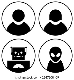 Man, Woman, Robot, and Alien Avatar Icon, Suitable for Interface HUD.