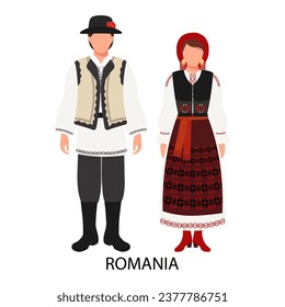 A man and a woman in Romanian folk costumes. Culture and traditions of Romania. Illustration, vector