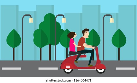 Man and woman romantic with scooter Design Vector