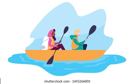 man and woman rowing a boat