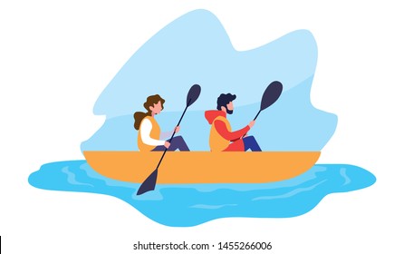 Man And Woman Rowing A Boat