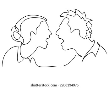 Man and woman rudely arguing with each other. Continuous one line drawing. Vector illustration