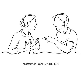 Hombre y mujer groseramente discutiendo entre ellos. Dibujo continuo de una línea. Ilustración del vector