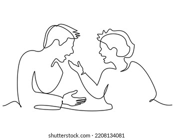 Man and woman rudely arguing with each other. Continuous one line drawing. Vector illustration