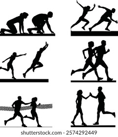 Man woman runner silhouette Bundle. Sprinting Competition silhouette