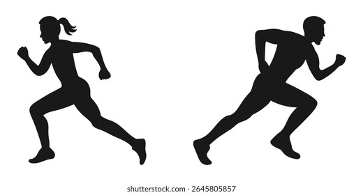Man and woman runner silhouettes set, vector silhouette design, isolated on white background