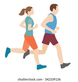 man and woman running