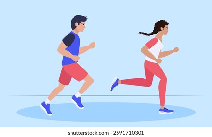 Man and woman running, improving their health and mind through physical activity, embracing a healthy lifestyle