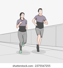 Man and Woman running jogging training healthy living in morning  