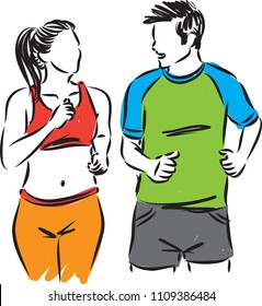 man and woman running jogging vector illustration