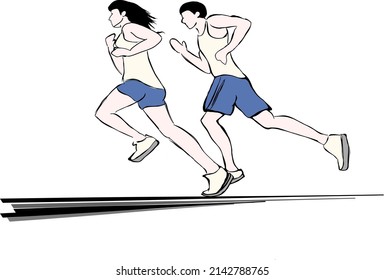 man and woman running a marathon