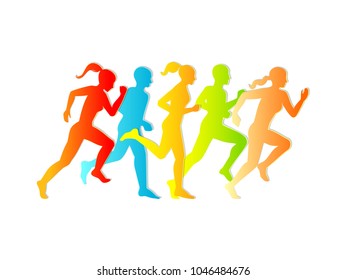 Man & Woman running. Set of silhouettes of running men and women. Vector.