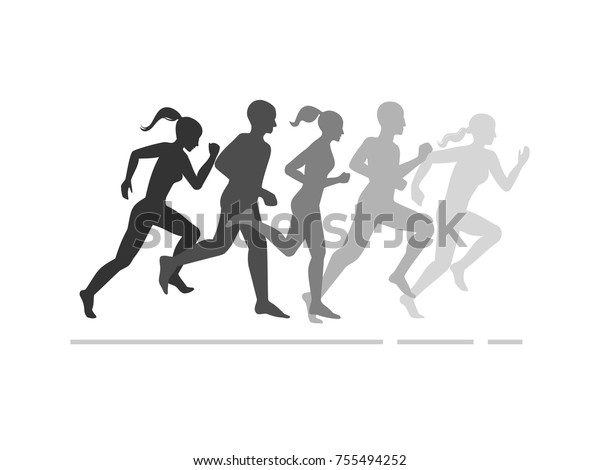 Man And Woman Running Set Of Silhouettes Of Running Men And Women Vector