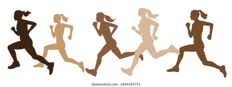 Man and Woman running silhouettes icon. Running men and women, vector set of isolated white background. Eps 10.
