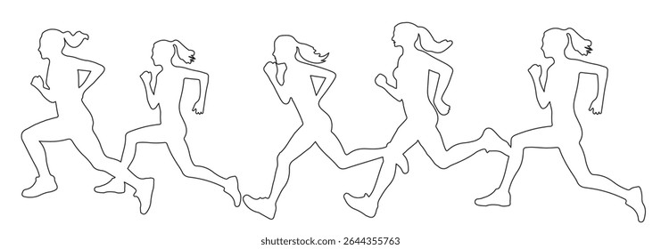 Man and Woman running silhouettes icon. Running men and women, vector set of isolated white background. Eps 10.