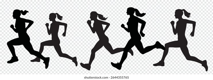 Man and Woman running silhouettes icon. Running men and women, vector set of isolated white background. Eps 10.