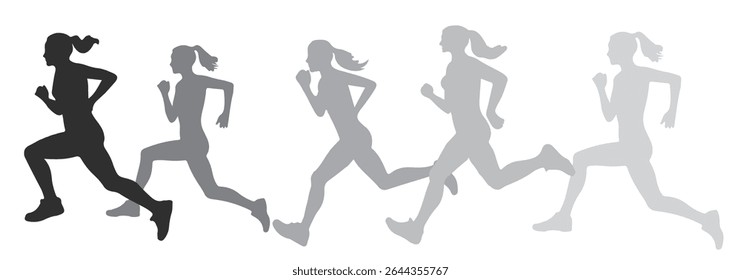 Man and Woman running silhouettes icon. Running men and women, vector set of isolated white background. Eps 10.