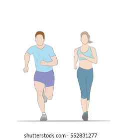 man and woman running. sports running. vector illustration.