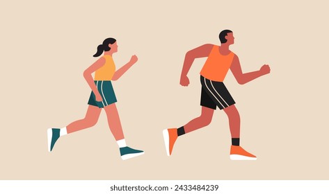 Man and Woman Running Together, Healthy Lifestyle Exercise Concept, Flat Vector Illustration Design