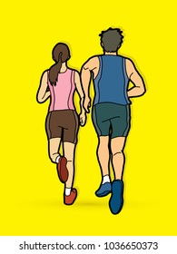 Man and woman running together , People run, Runner ,Marathon running graphic vector. 