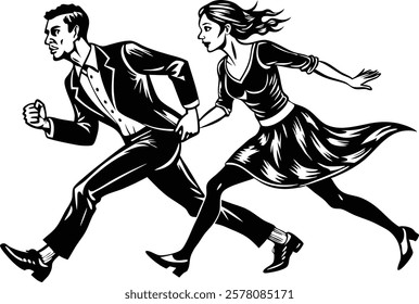 Man and woman are running   white background  vector art illustration