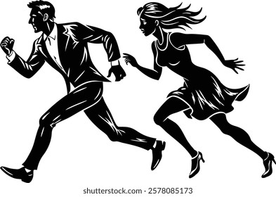 Man and woman are running   white background  vector art illustration