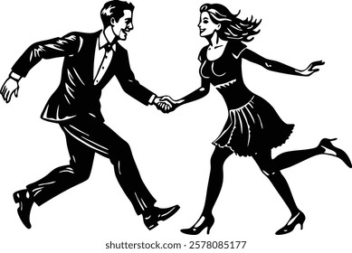 Man and woman are running   white background  vector art illustration