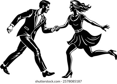 Man and woman are running   white background  vector art illustration