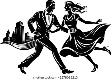 Man and woman are running   white background  vector art illustration