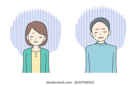 A man and woman with sad expressions and downcast faces,symbolizing disappointment,stress,or a difficult situation in work life.